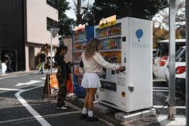 Woman paying at a vending machine with a mobile phone